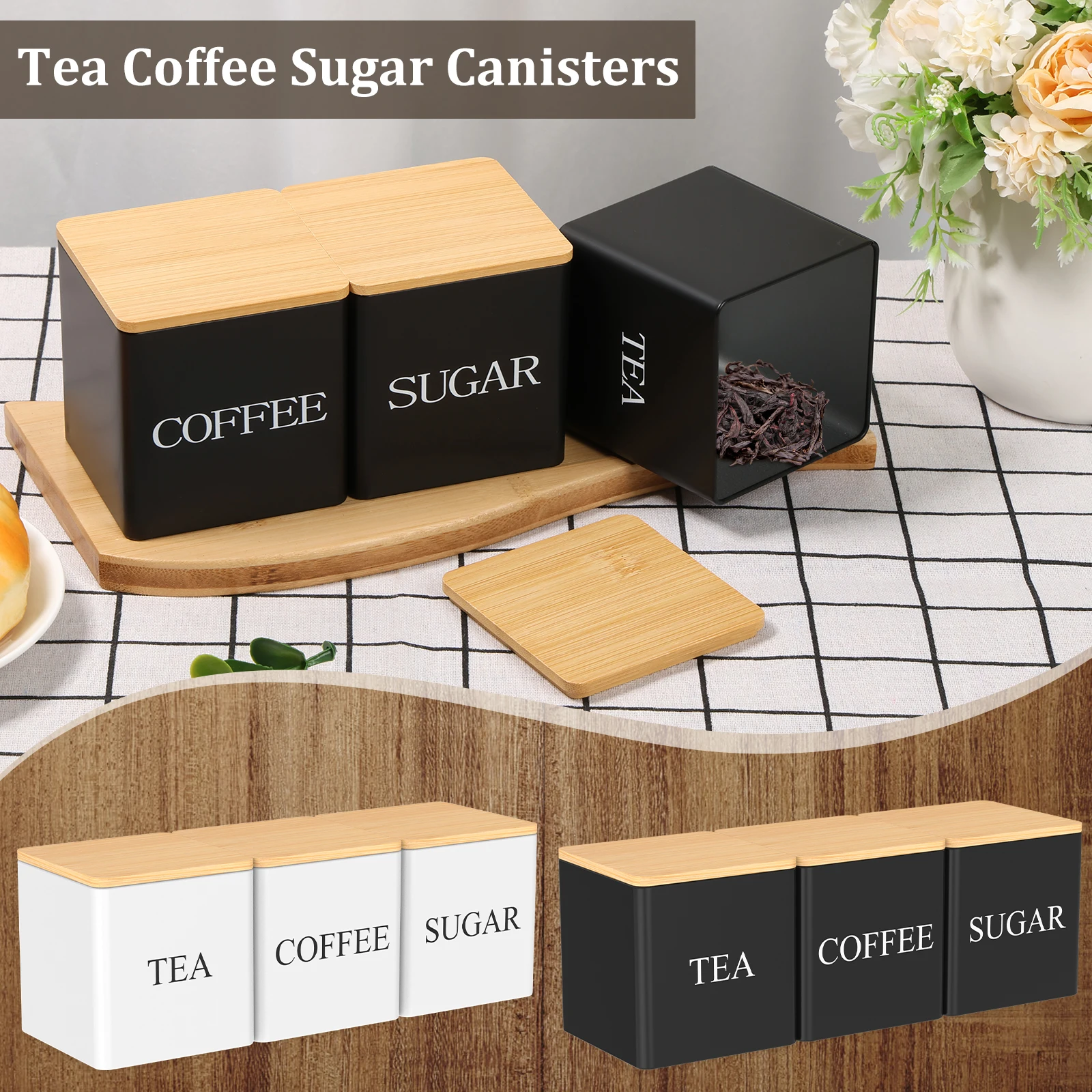 Coffee Tea Canister Set - 3-delige set 500ml thee-, suiker- en