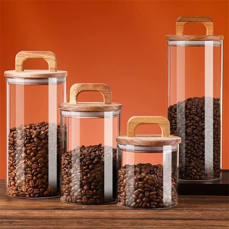 Coffee Tea Canister Set - Helderglazen pot met bamboe deksel Verzegelde