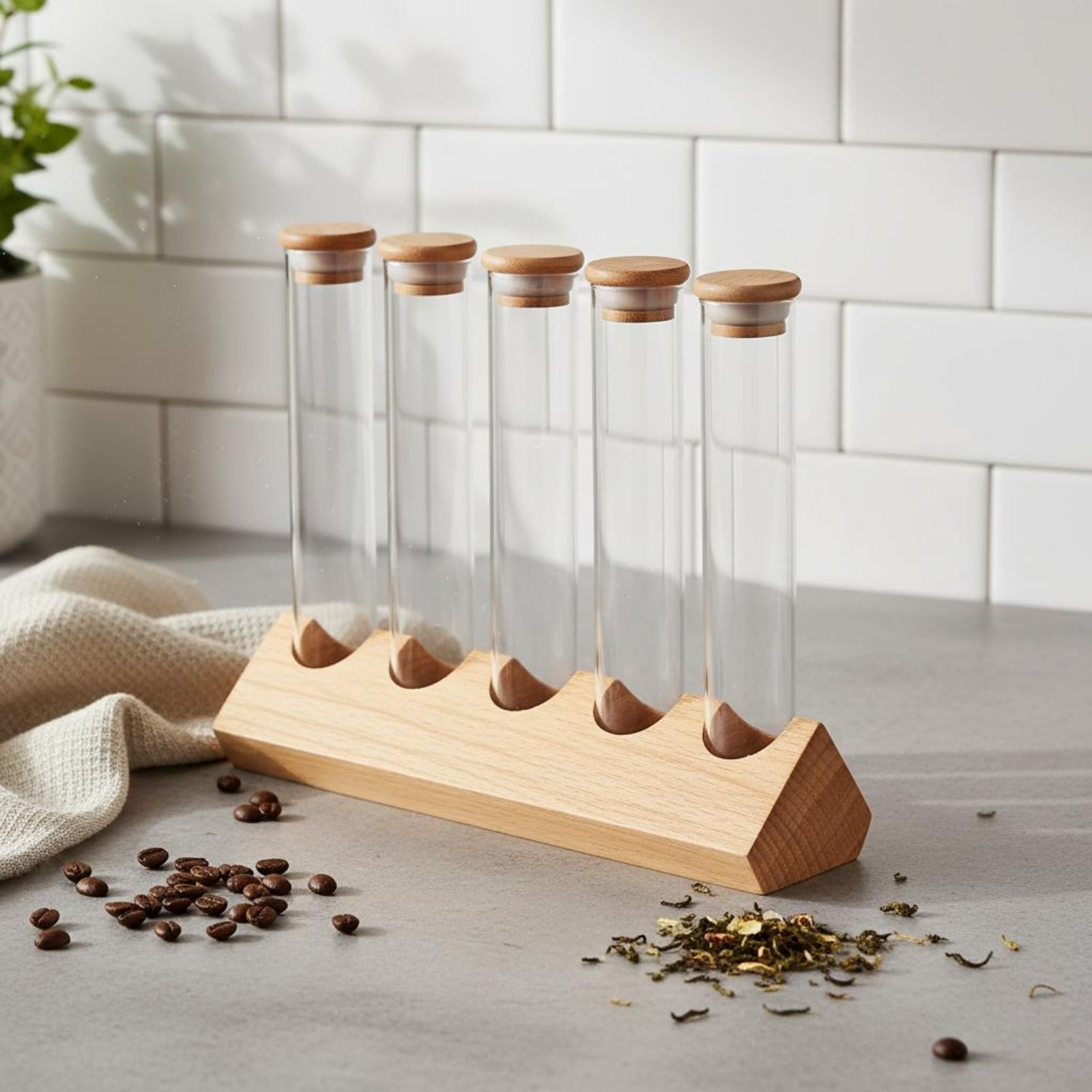 Glazen buisjes set met houten  - Coffee Bean & Tea Menu recensie en prijs